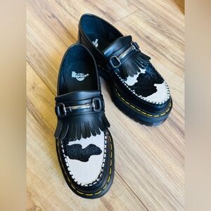 Dr. Martens Black & White Cowhide Kiltie Loafers